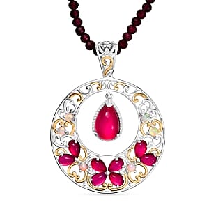 Mulberry Moonstone and Multi Gemstone Beaded Pendant 53.19 ctw Necklace in Vermeil Yellow Gold Over Sterling Silver (18 Inches)