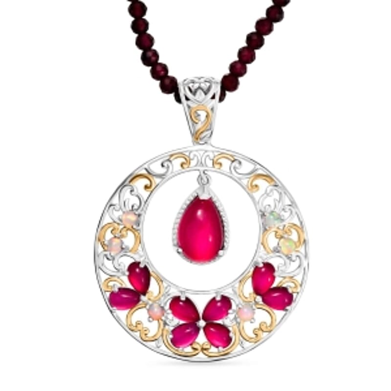 Mulberry Moonstone and Multi Gemstone Beaded Pendant 53.19 ctw Necklace in Vermeil Yellow Gold Over Sterling Silver (18 Inches)