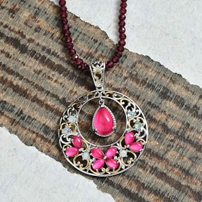Mulberry Moonstone and Multi Gemstone Beaded Pendant 53.19 ctw Necklace in Vermeil Yellow Gold Over Sterling Silver (18 Inches)