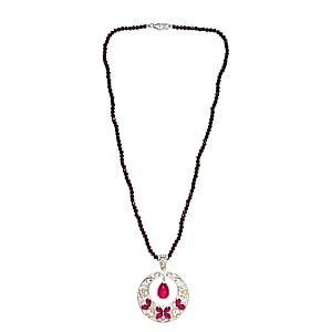 Mulberry Moonstone and Multi Gemstone Beaded Pendant 53.19 ctw Necklace in Vermeil Yellow Gold Over Sterling Silver (18 Inches)