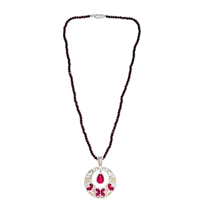 Mulberry Moonstone and Multi Gemstone Beaded Pendant 53.19 ctw Necklace in Vermeil Yellow Gold Over Sterling Silver (18 Inches)