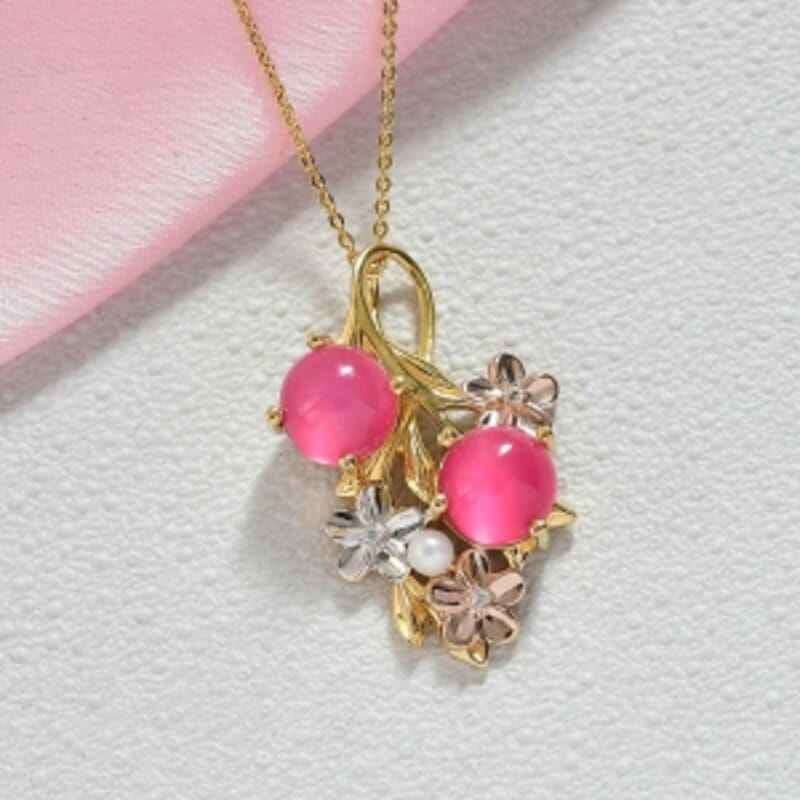 D'Joy Mulberry Moonstone and Multi Gemstone 4.61 ctw Pendant Necklace (18 Inches) in Platinum Over Sterling Silver