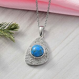 Mojave Blue Turquoise 4.00 ctw Pendant in Goldtone with Stainless Steel (20 Inches)