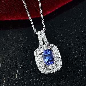 D'Joy Premium Tanzanite and Moissanite 1.60 ctw Galaxy Pendant Necklace in Rhodium Over Sterling Silver 20 Inches