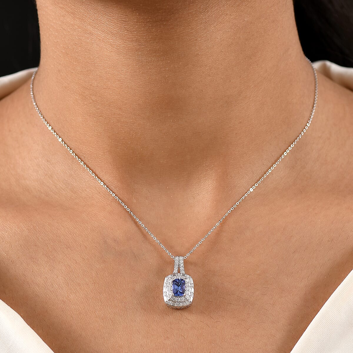 D'Joy Premium Tanzanite and Moissanite 1.60 ctw Galaxy Pendant Necklace in Rhodium Over Sterling Silver 20 Inches image number 2