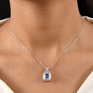 D'Joy Premium Tanzanite and Moissanite 1.60 ctw Galaxy Pendant Necklace in Rhodium Over Sterling Silver 20 Inches