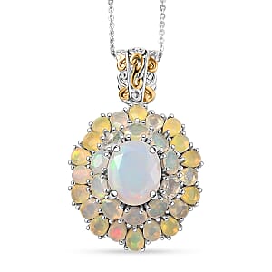 D'Joy Premium Ethiopian Welo Opal 5.30 ctw Bloom Pendant Necklace in 18K Vermeil YG and Rhodium Over Sterling Silver 20 Inches