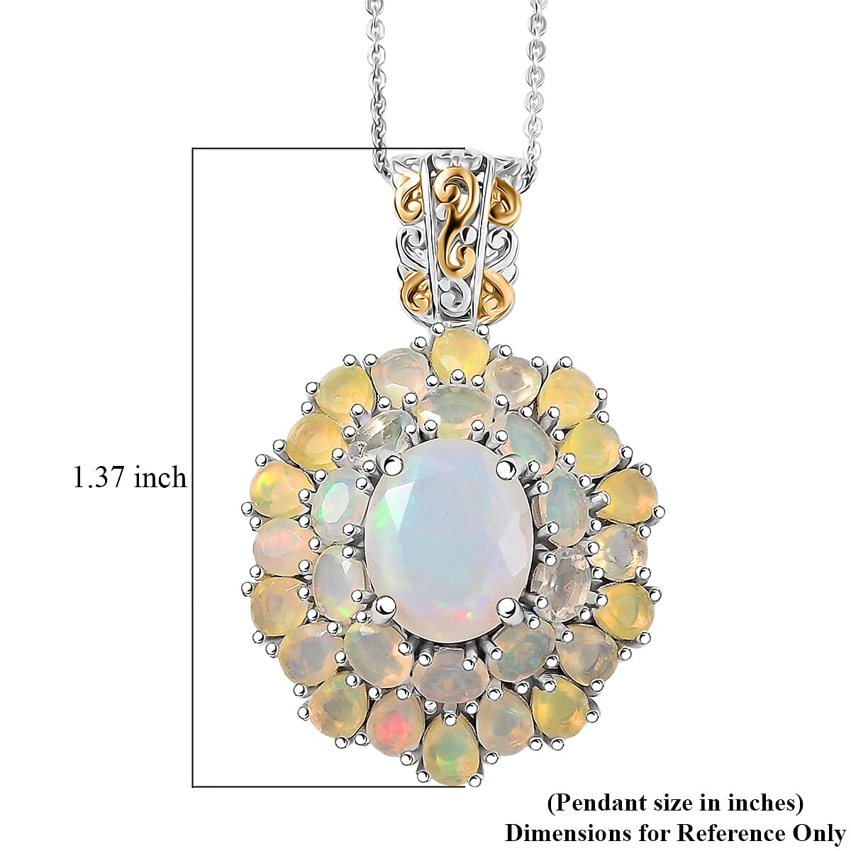 D'Joy Premium Ethiopian Welo Opal 5.30 ctw Bloom Pendant Necklace in 18K Vermeil YG and Rhodium Over Sterling Silver 20 Inches image number 6