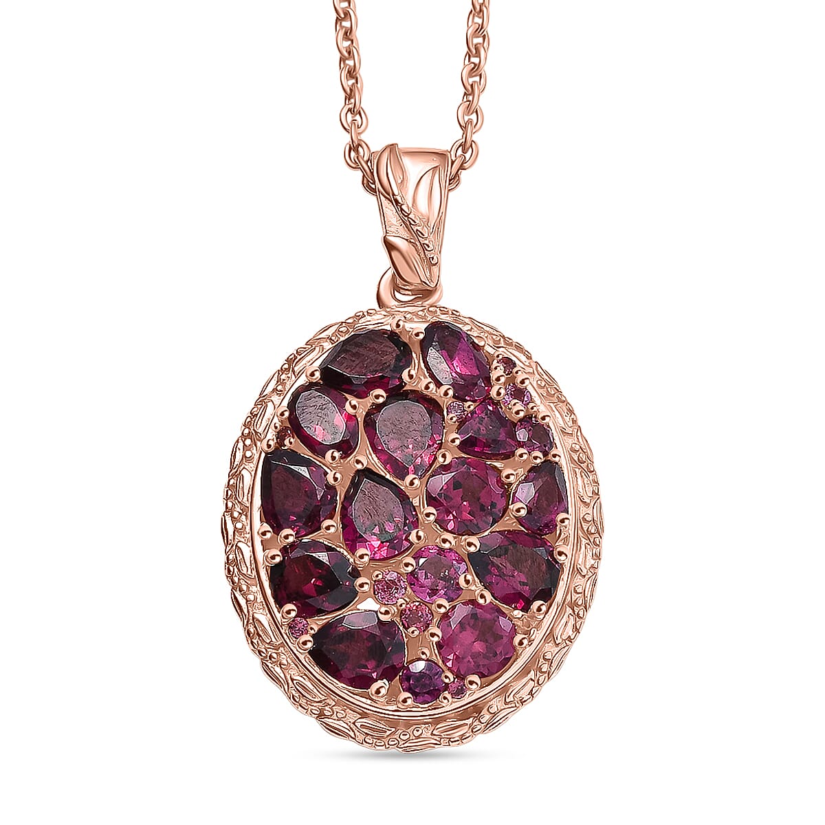 EverTrue Orissa Rhodolite Garnet 4.80 ctw Pendant in 18K RG Plated with ION Plated RG Stainless Steel Necklace 20 Inches image number 0