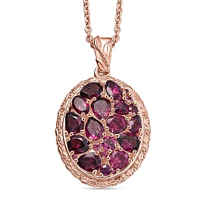 EverTrue Orissa Rhodolite Garnet 4.80 ctw Pendant in 18K RG Plated with ION Plated RG Stainless Steel Necklace 20 Inches