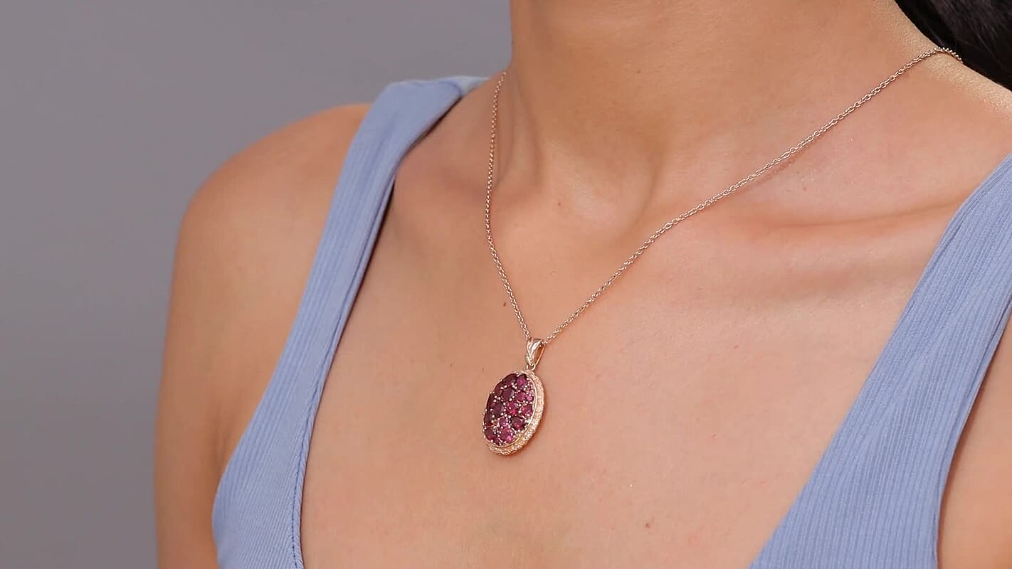 EverTrue Orissa Rhodolite Garnet 4.80 ctw Floral Cluster Pendant in 18K RG Plated with ION Plated RG Stainless Steel Necklace 20 Inches