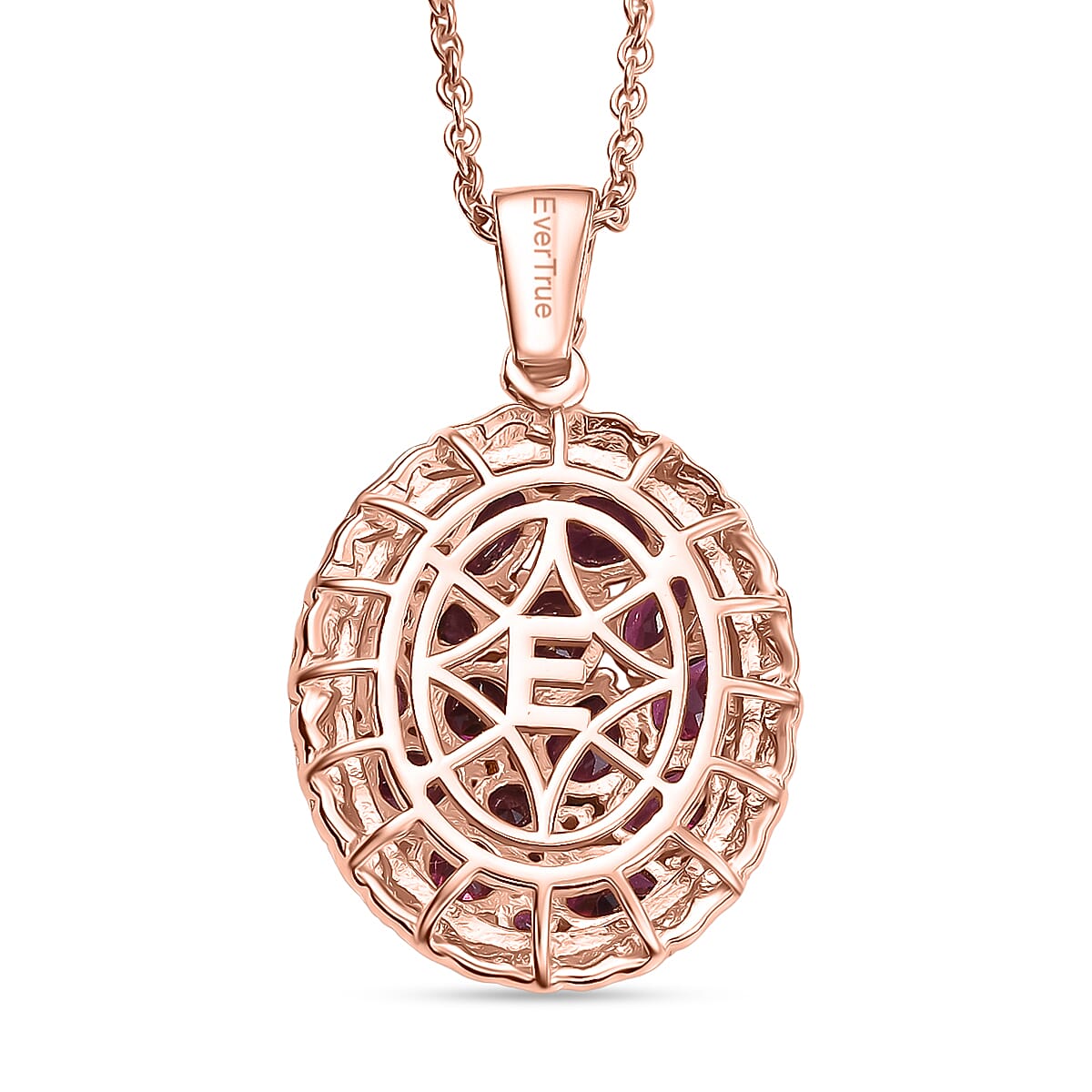 EverTrue Orissa Rhodolite Garnet 4.80 ctw Floral Cluster Pendant in 18K RG Plated with ION Plated RG Stainless Steel Necklace 20 Inches