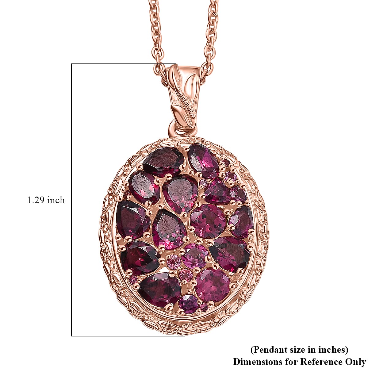 EverTrue Orissa Rhodolite Garnet 4.80 ctw Floral Cluster Pendant in 18K RG Plated with ION Plated RG Stainless Steel Necklace 20 Inches