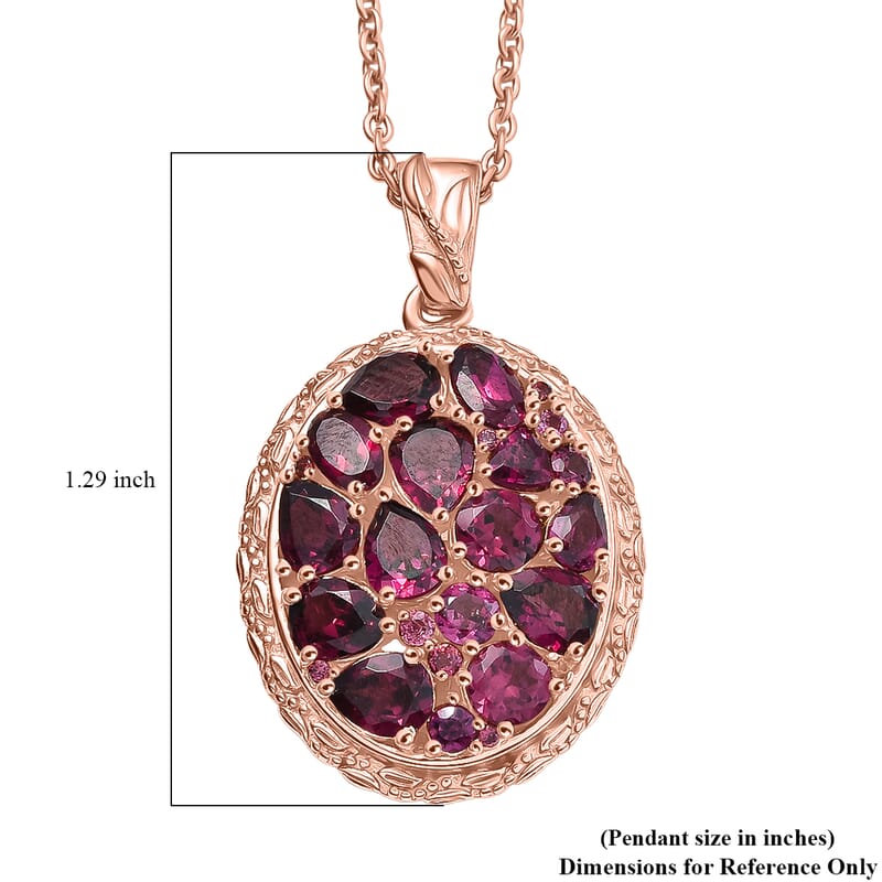 EverTrue Orissa Rhodolite Garnet 4.80 ctw Floral Cluster Pendant in 18K RG Plated with ION Plated RG Stainless Steel Necklace 20 Inches