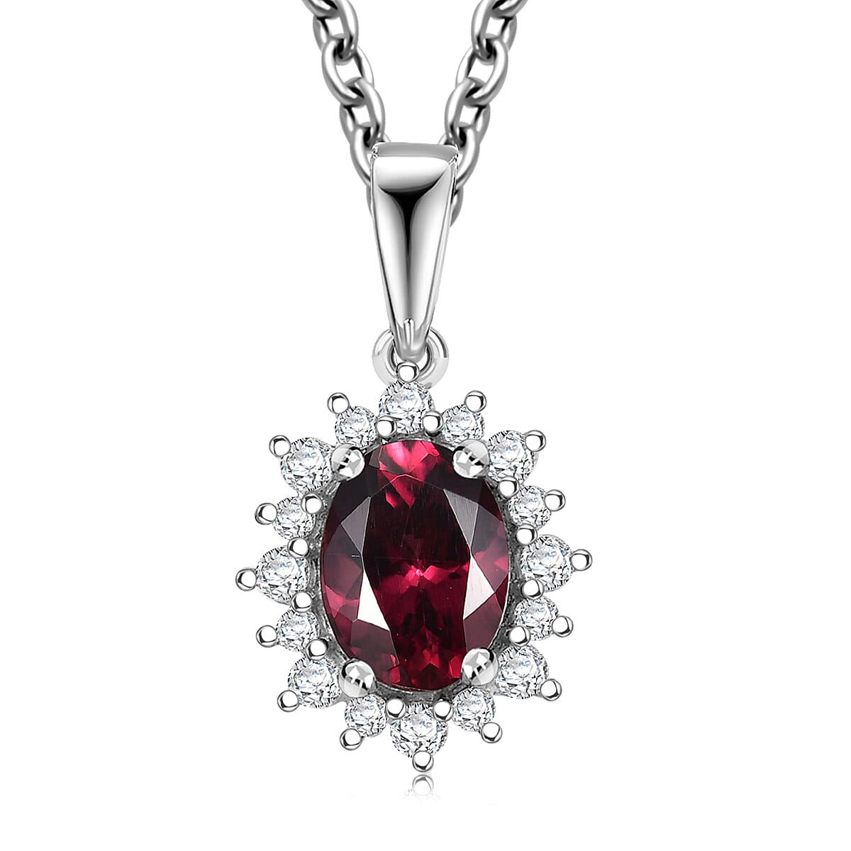 D'Joy Orissa Rhodolite Garnet and White Zircon 2.05 ctw Pendant Necklace 20 Inches in Platinum Over Sterling Silver image number 0