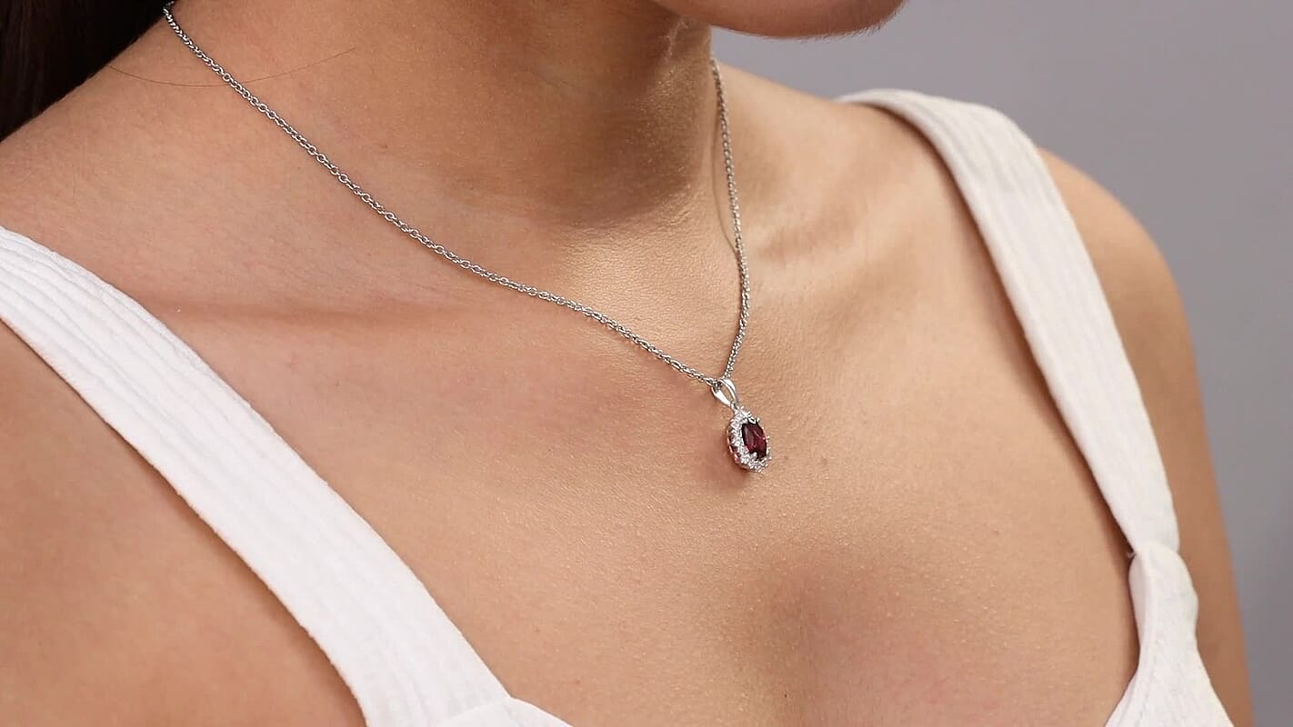 D'Joy Orissa Rhodolite Garnet and White Zircon 2.05 ctw Radiance of Sunburst Pendant Necklace 20 Inches in Platinum Over Sterling Silver