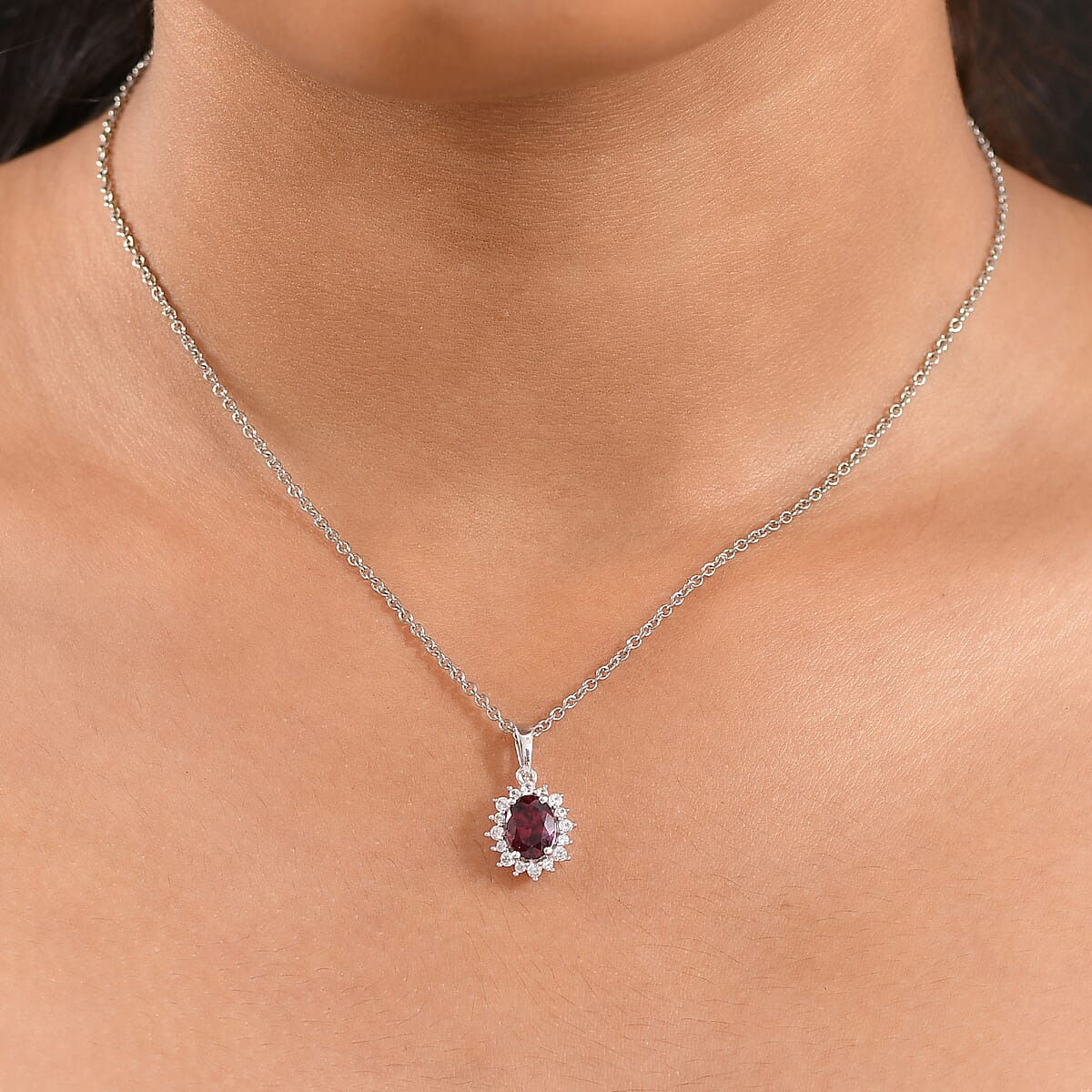 D'Joy Orissa Rhodolite Garnet and White Zircon 2.05 ctw Pendant Necklace 20 Inches in Platinum Over Sterling Silver image number 2