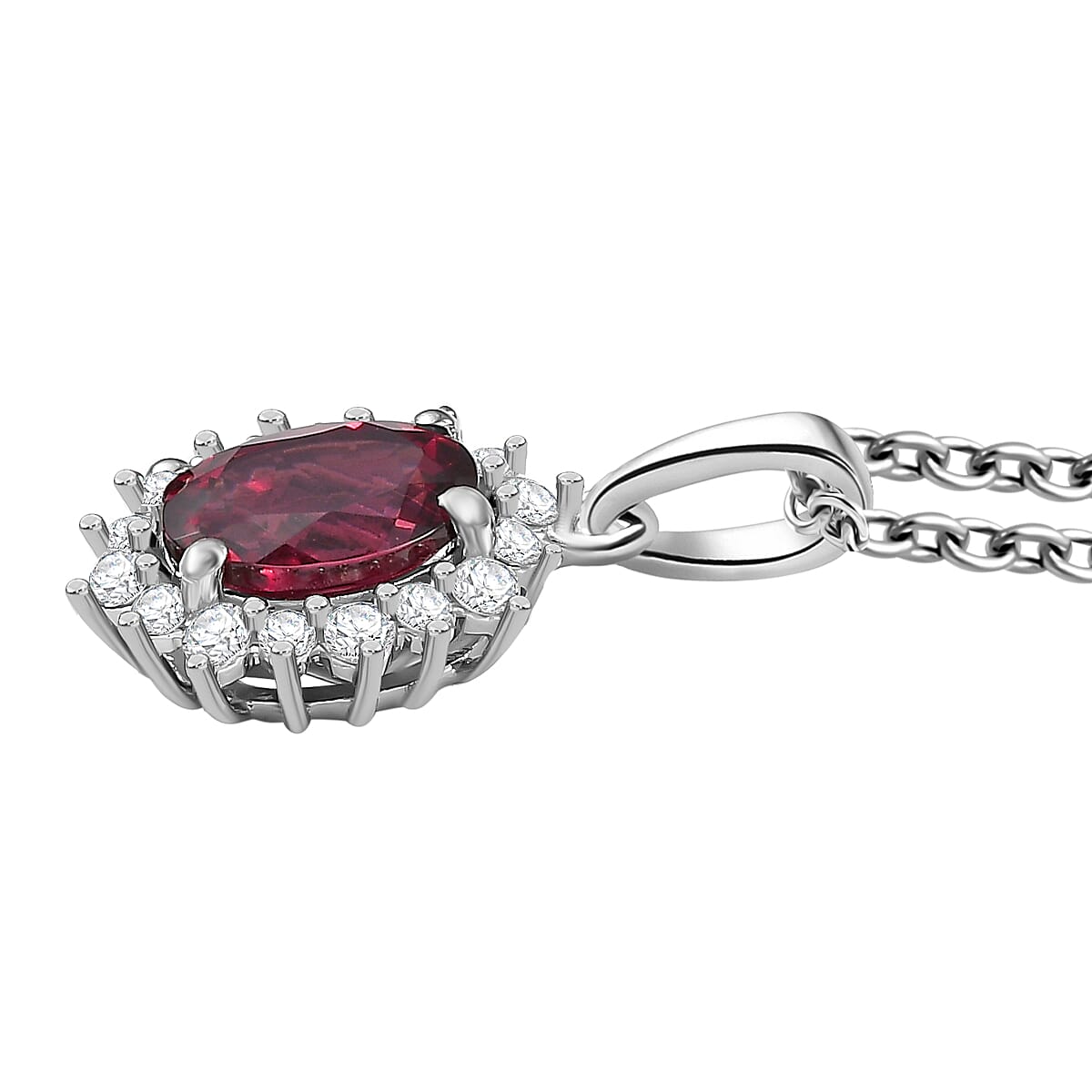 D'Joy Orissa Rhodolite Garnet and White Zircon 2.05 ctw Pendant Necklace 20 Inches in Platinum Over Sterling Silver image number 3