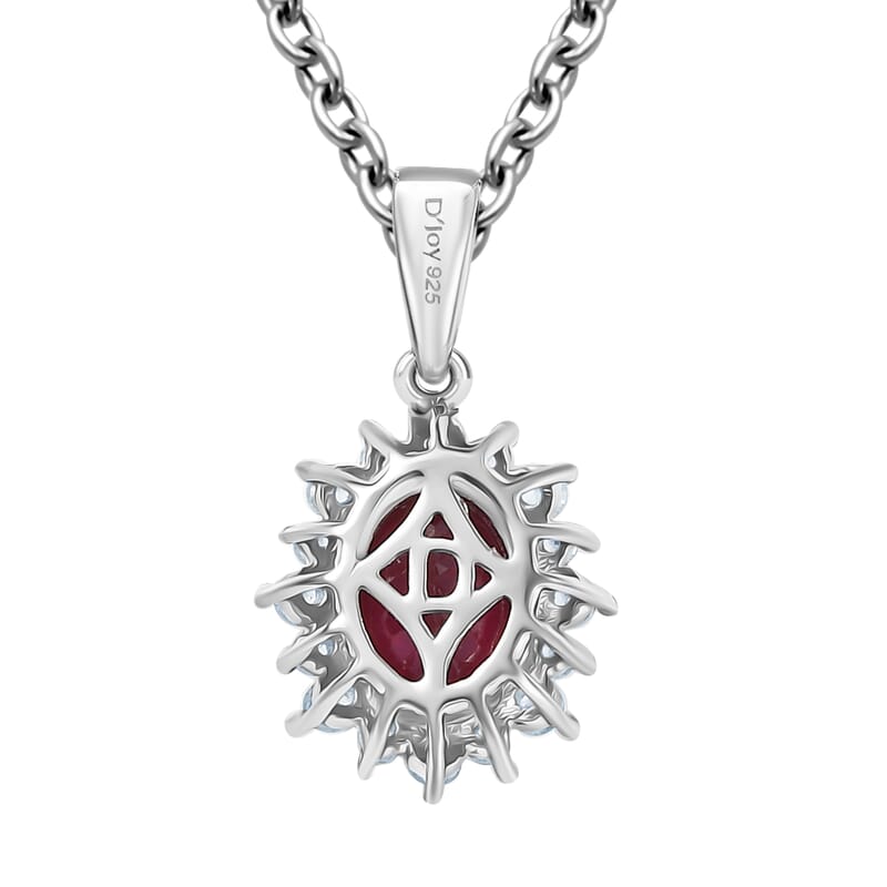 D'Joy Orissa Rhodolite Garnet and White Zircon 2.05 ctw Radiance of Sunburst Pendant Necklace 20 Inches in Platinum Over Sterling Silver
