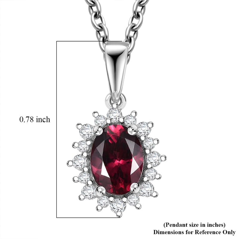 D'Joy Orissa Rhodolite Garnet and White Zircon 2.05 ctw Radiance of Sunburst Pendant Necklace 20 Inches in Platinum Over Sterling Silver