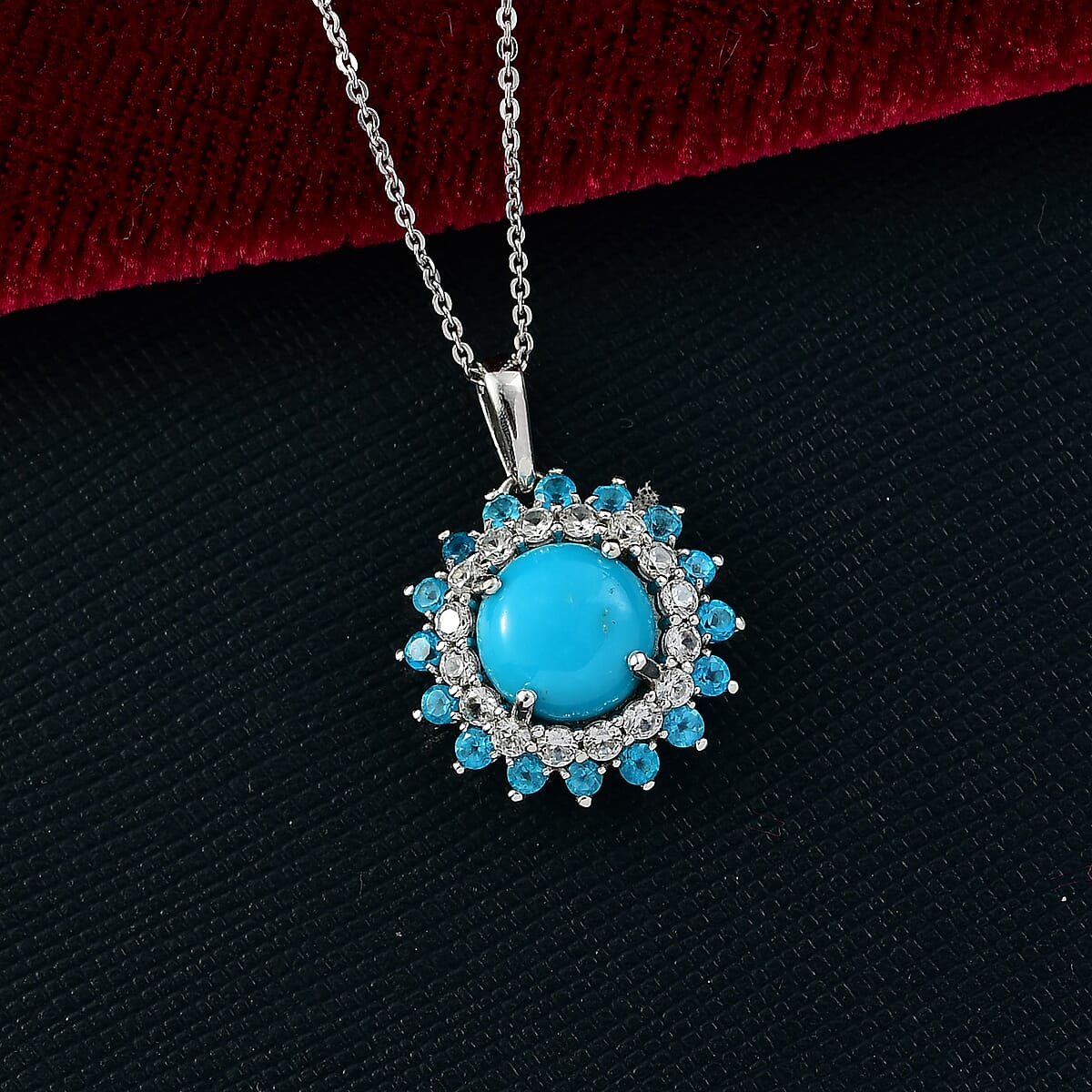 D'Joy Premium Sleeping Beauty Turquoise and Multi Gemstone 3.80 ctw Pendant Necklace 20 Inches in Rhodium Over Sterling Silver image number 1
