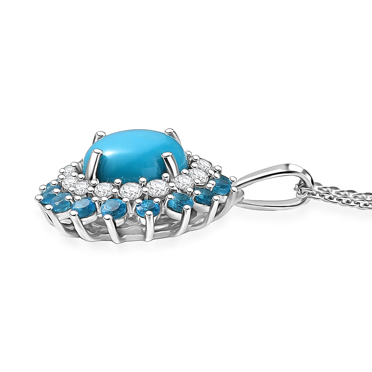 D'Joy Premium Sleeping Beauty Turquoise and Multi Gemstone 3.80 ctw Pendant Necklace 20 Inches in Rhodium Over Sterling Silver image number 3