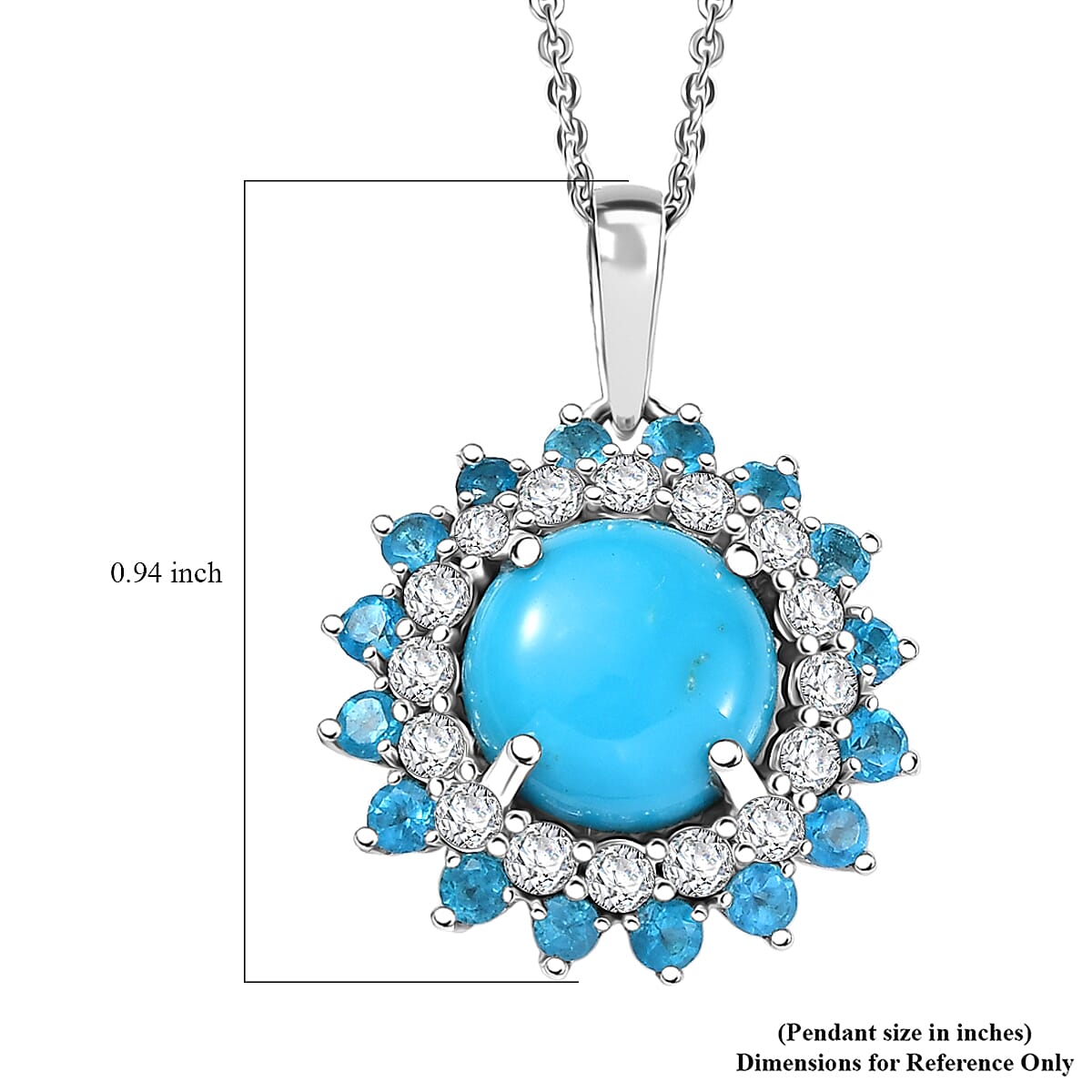 D'Joy Premium Sleeping Beauty Turquoise and Multi Gemstone 3.80 ctw Pendant Necklace 20 Inches in Rhodium Over Sterling Silver image number 6