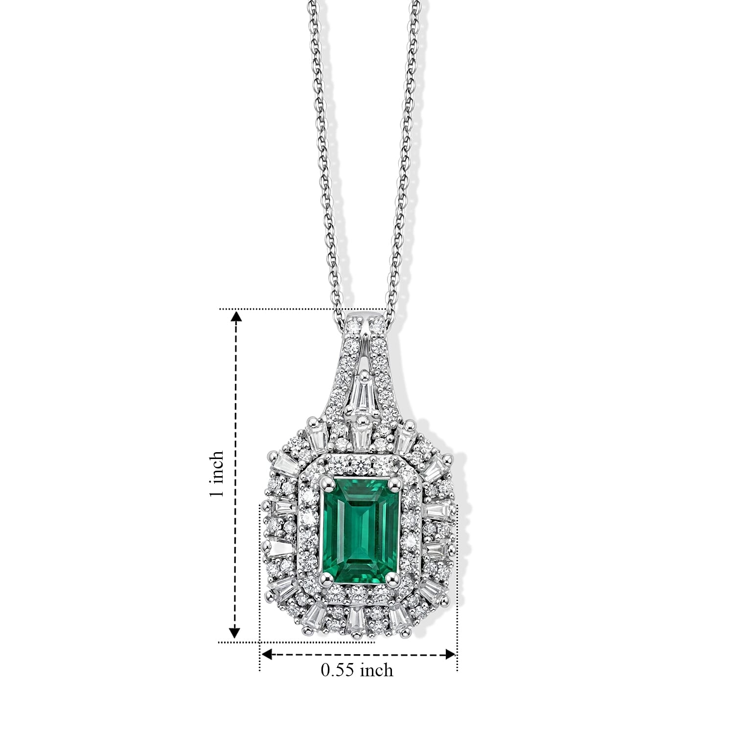 D'Joy Premium Kagem Zambian Emerald, Moissanite Pendant Necklace in Rhodium Over Sterling Silver (20 Inches) 1.80 ctw