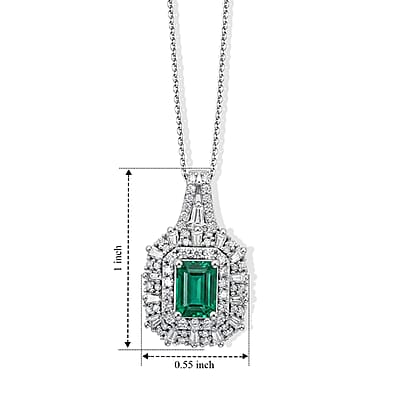 D'Joy Premium Kagem Zambian Emerald, Moissanite Pendant Necklace in Rhodium Over Sterling Silver (20 Inches) 1.80 ctw