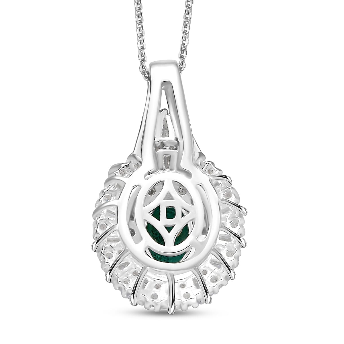 Doorbuster D'Joy Premium Kagem Zambian Emerald and Moissanite 1.50 ctw Necklace in Rhodium Over Sterling Silver 20 Inches image number 4