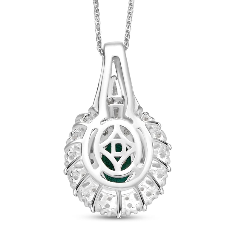 D'Joy Premium Kagem Zambian Emerald and Moissanite 1.50 ctw Necklace in Rhodium Over Sterling Silver 20 Inches
