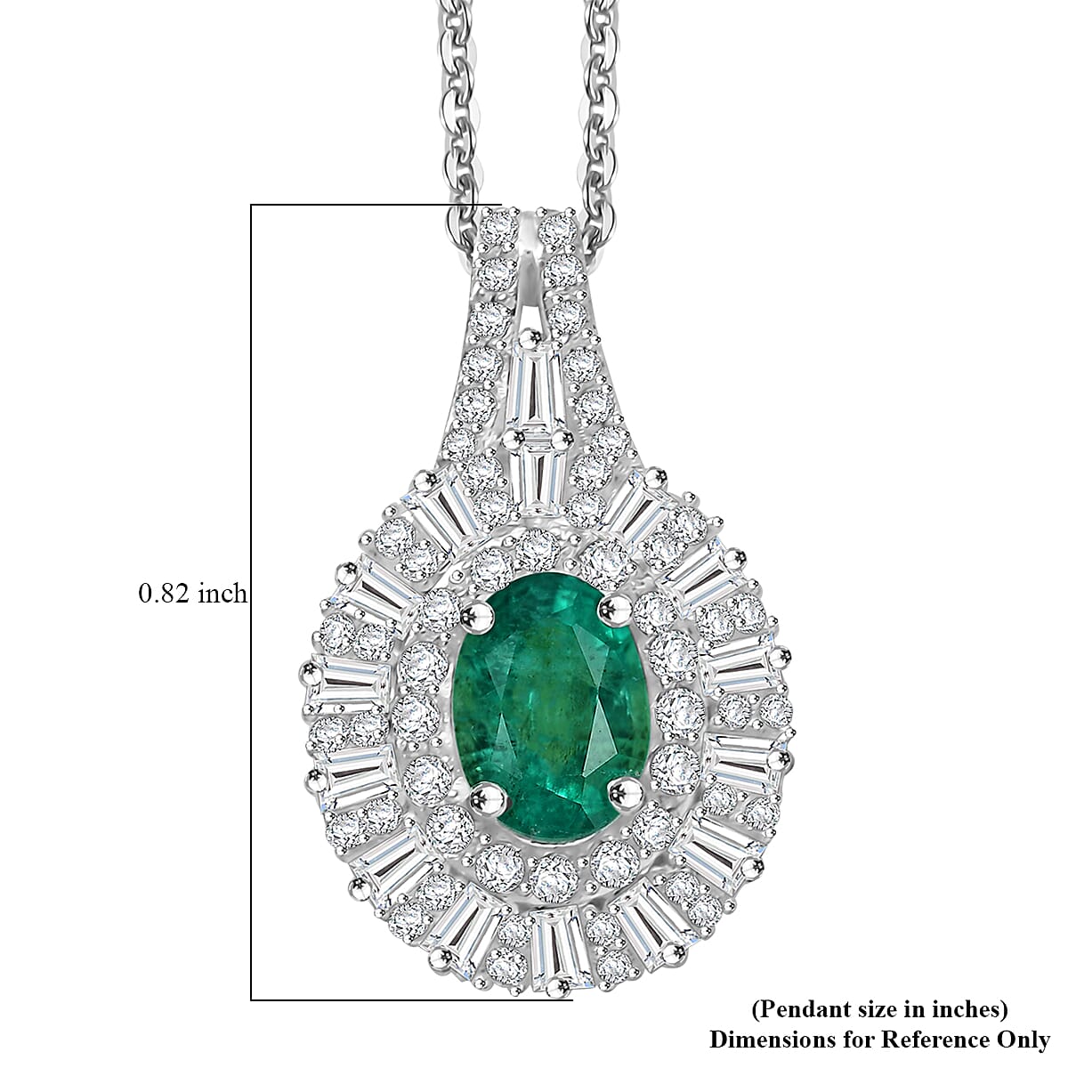 Doorbuster D'Joy Premium Kagem Zambian Emerald and Moissanite 1.50 ctw Necklace in Rhodium Over Sterling Silver 20 Inches image number 6