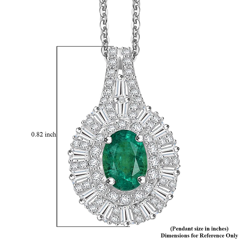 D'Joy Premium Kagem Zambian Emerald and Moissanite 1.50 ctw Necklace in Rhodium Over Sterling Silver 20 Inches