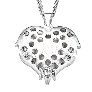 White Aurora Borealis Glass and Austrian Crystal Heart of Ocean Pendant Necklace in Silvertone 24-26 Inches
