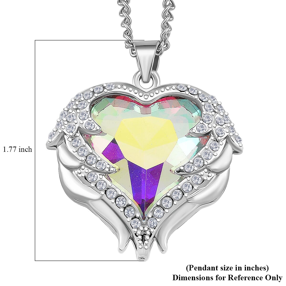 White Aurora Borealis Glass and Austrian Crystal Heart of Ocean Pendant Necklace in Silvertone 24-26 Inches image number 5