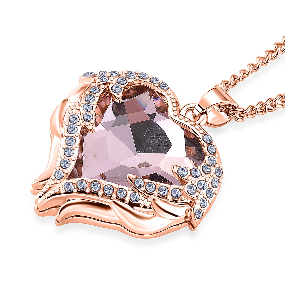 Pink Magic Color Glass and Austrian Crystal Heart of Ocean Pendant Necklace in Rosetone 24-26 Inches image number 2