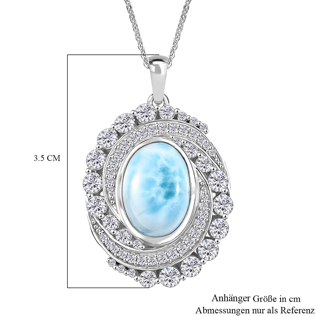 D'Joy Larimar and White Zircon 10.65 ctw Pendant Necklace in Rhodium Over Sterling Silver 20 Inches 