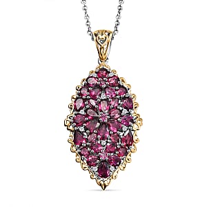 EverTrue Orissa Rhodolite Garnet 6.50 ctw Pendant in 18K YG Plated and Platinum Bond with Stainless Steel Necklace 20 Inches