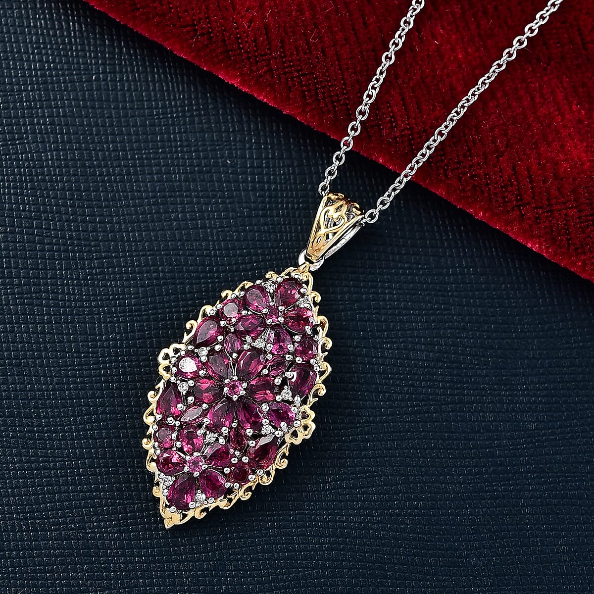 EverTrue Orissa Rhodolite Garnet 6.50 ctw Pendant in 18K YG Plated and Platinum Bond with Stainless Steel Necklace 20 Inches image number 1