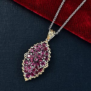 EverTrue Orissa Rhodolite Garnet 6.50 ctw Bunch of Flowers Pendant in 18K YG Plated and Platinum Bond with Stainless Steel Necklace 20 Inches