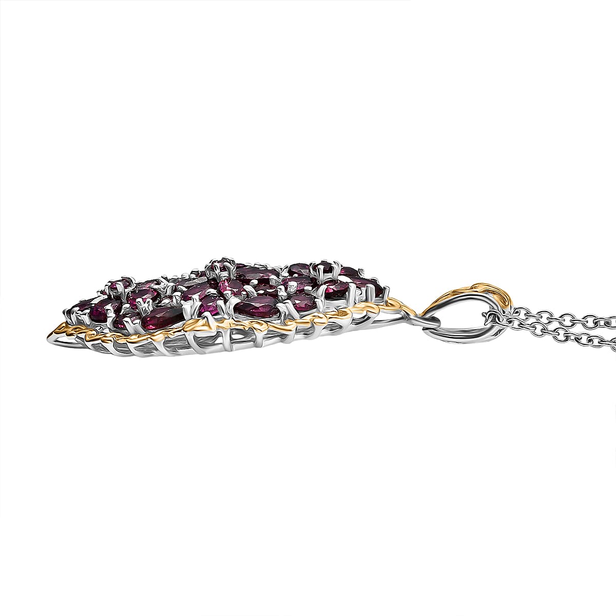 EverTrue Orissa Rhodolite Garnet 6.50 ctw Pendant in 18K YG Plated and Platinum Bond with Stainless Steel Necklace 20 Inches image number 3