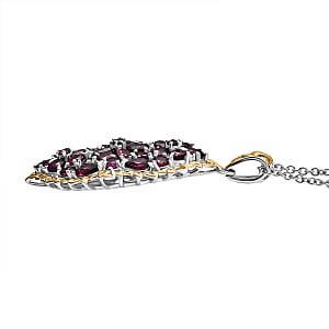 EverTrue Orissa Rhodolite Garnet 6.50 ctw Bunch of Flowers Pendant in 18K YG Plated and Platinum Bond with Stainless Steel Necklace 20 Inches