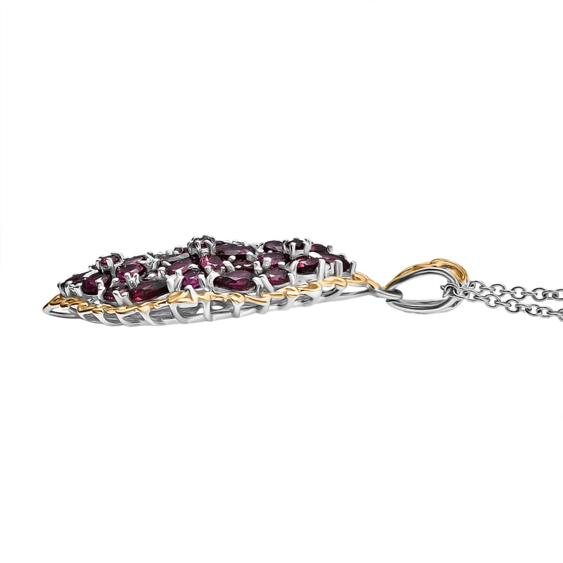 EverTrue Orissa Rhodolite Garnet 6.50 ctw Bunch of Flowers Pendant in 18K YG Plated and Platinum Bond with Stainless Steel Necklace 20 Inches