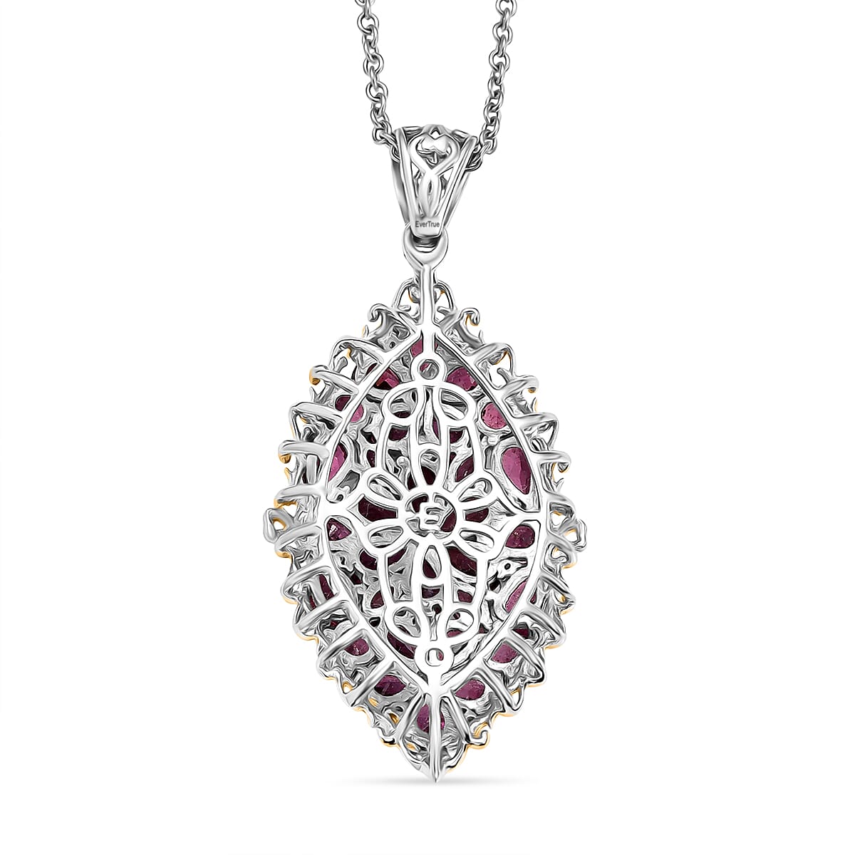 EverTrue Orissa Rhodolite Garnet 6.50 ctw Bunch of Flowers Pendant in 18K YG Plated and Platinum Bond with Stainless Steel Necklace 20 Inches