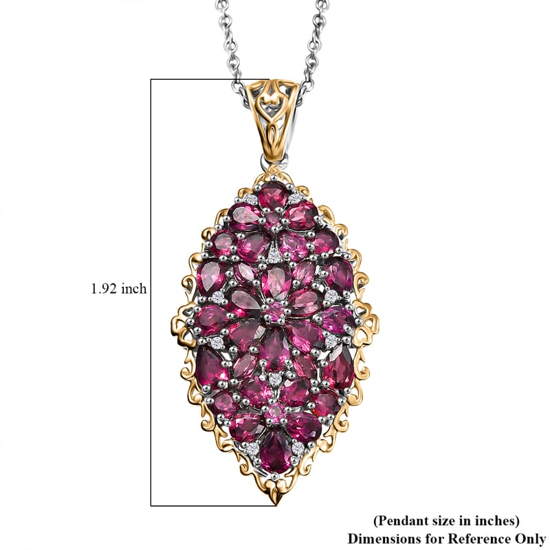 EverTrue Orissa Rhodolite Garnet 6.50 ctw Bunch of Flowers Pendant in 18K YG Plated and Platinum Bond with Stainless Steel Necklace 20 Inches