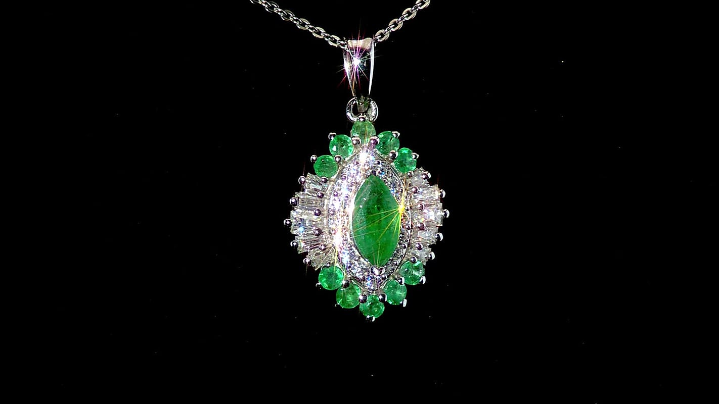 D'Joy Premium Kagem Zambian Emerald and Moissanite 1.25 ctw Pendant Necklace in Rhodium Over Sterling Silver 20 Inches