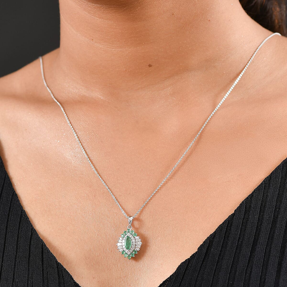 D'Joy Premium Kagem Zambian Emerald and Moissanite 1.25 ctw Pendant Necklace in Rhodium Over Sterling Silver 20 Inches image number 2