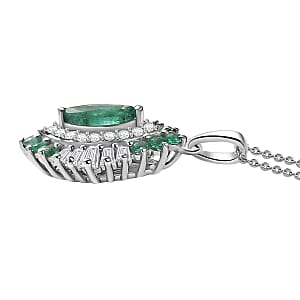 D'Joy Premium Kagem Zambian Emerald and Moissanite 1.25 ctw Pendant Necklace in Rhodium Over Sterling Silver 20 Inches