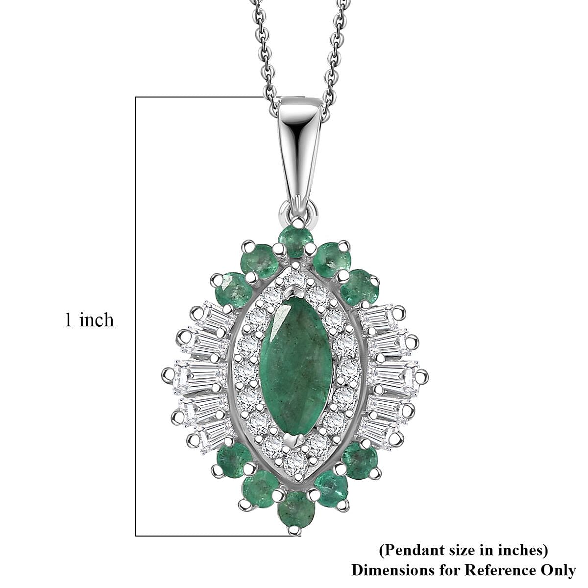 D'Joy Premium Kagem Zambian Emerald and Moissanite 1.25 ctw Pendant Necklace in Rhodium Over Sterling Silver 20 Inches image number 5