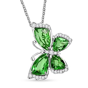 EverTrue Chartreuse Quartz (Triplet) and White Zircon 14.00 ctw Pendant in Platinum Bond with Stainless Steel Necklace 20 Inches